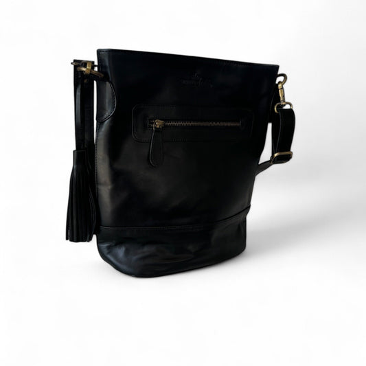 Genuine Leather Cross Body Bag (Black)