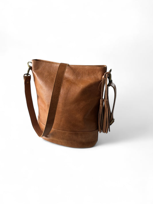 Genuine Leather Cross Body Bag (Tan)