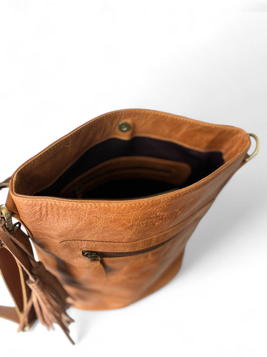 Genuine Leather Cross Body Bag (Tan)